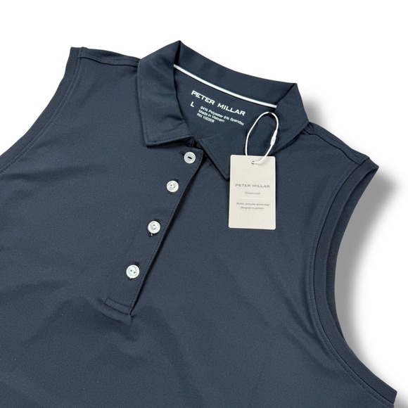Peter Millar Womens Sleeveless Golf Polo Shirt Black LEDEK08S Size L NWT - Picture 6 of 16